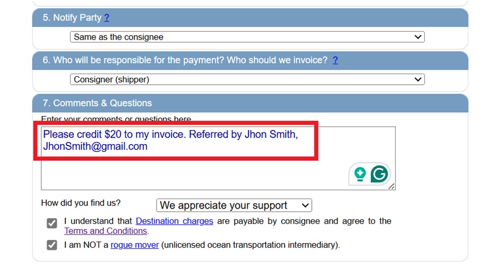 Online booking form Online booking form