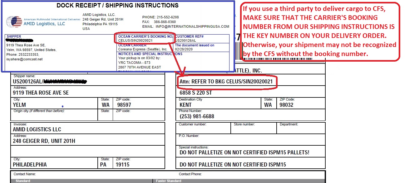 Carrier Booking Number Carrier Booking Number on your delivery order