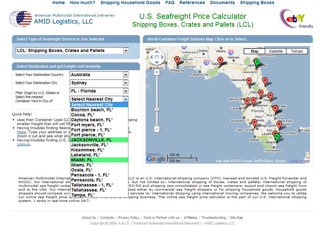 US Sea freight Price Calculator for shipping internationally 