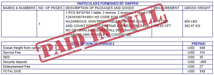 Freight forwarders' fee Freight forwarder fee